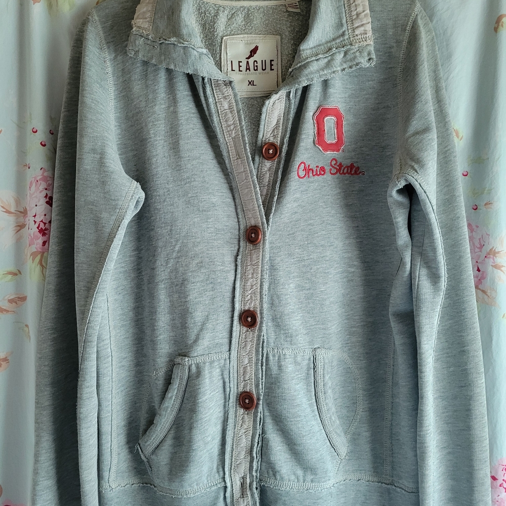 Awesome RARE Women's Vintage Y2K League Gray Cardigan Sweatshirt Size XL